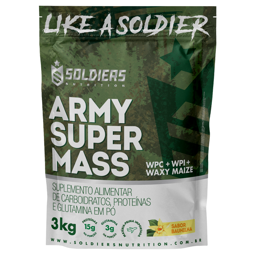 Hipercalórico Army Super Mass 3kg - sabor Baunilha