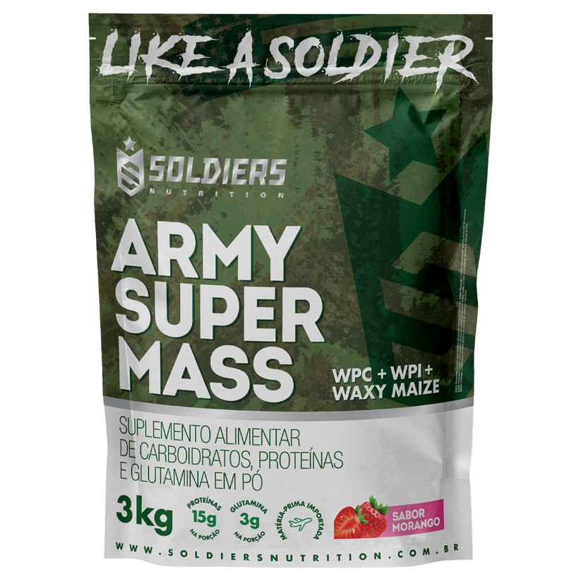 Hipercalórico Army Super Mass 3kg - sabor Morango